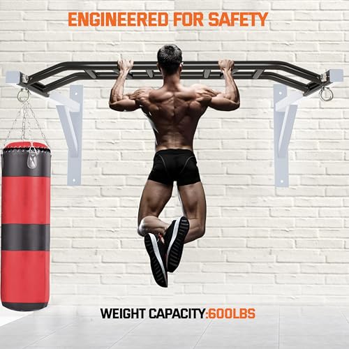 Upgrade Pull Up Bar Wall Mounted,Heavy Duty Multi Grip Chin Up Bar for Strength Training, 600 lbs Capacity, Durable Steel Construction, Perfect for Home and Garage Workouts - color: White Black