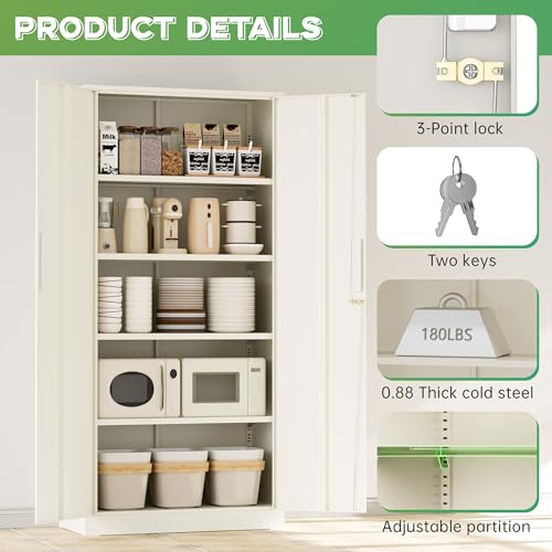 INTERGREAT Metal Storage Cabinet, 72" H Lockable Steel Cabinets with Locking Doors, Storage Locker with Adjustable Shelves for Office, Home, Garage, Gym, School (Warm Grey) - color: Warm Grey, size: MSC-D16