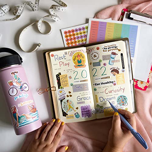Navy Peony Fitness and Workout Stickers (460+ pcs, 8 Sheets) — for Planners, Journals