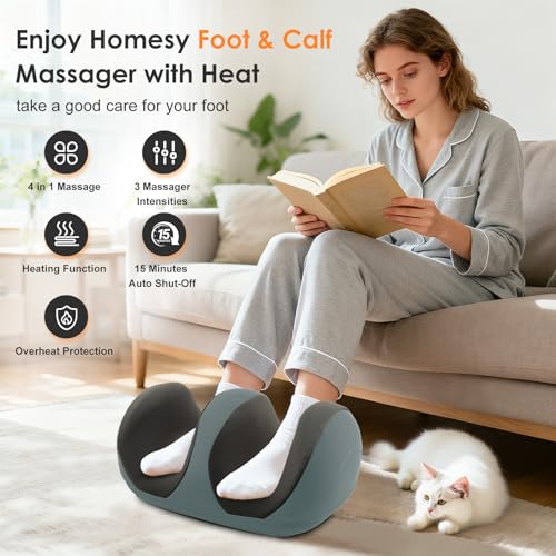 Foot Massager with Heat, Shiatsu Kneading Foot and Calf Electric Massager Machine with Roller, Massage Feet/Arm/Calf/Ankle for Relax, Plantar Fasciitis, Pain Relief, Gifts for Women & Men, Grey - color: Grey