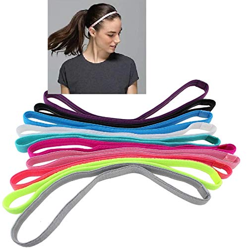 Girls Sport Headbands Non-Slip Hairband - Athletic Grip Elastic Single Skinny Sweatbands for Guide Sweat When Running Soccer Basketball Yoga Tennis Cycling 10 Pack - color: 10 color mixing