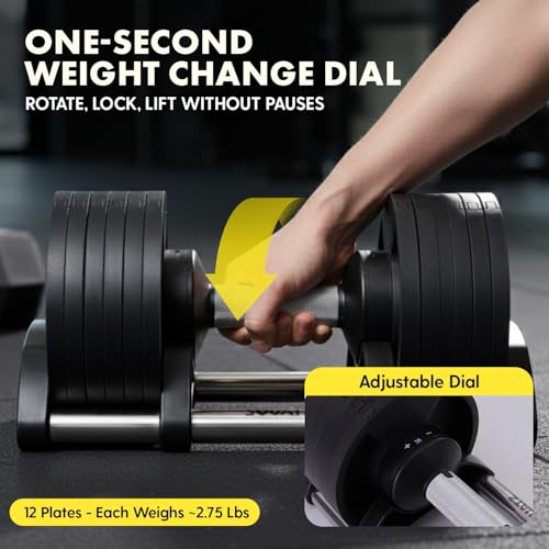 SQUATZ Adjustable Dumbbells with Quick Weight Change, Space-Saving Dumbbell Set with Anti‑Slip Handle, Secure Locking System, Heavy‑Duty Plates & Base for Home Workout and Strength Training - size: 45 LB - Single