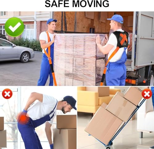 Anti-Slip Moving Straps, Adjustable Two-Person Shoulder Moving Lifting Straps with 1-Person Lifting Straps, Heavy Duty up to 800 lbs for Harness Moving Furniture & Appliances (Orange) | Moving Strap Heavy Duty up to 800 lbs for Harness Moving Furniture &