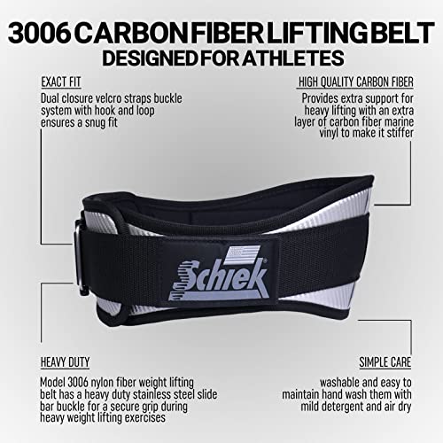 Schiek Sports Model 3006 Carbon Fiber Lifting Belt - Nylon Fiber Gym Belt with Marine Vinyl Back Support - color: Silver, size: 3XL