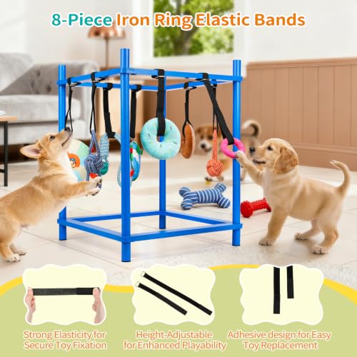 Wooden Puppy Play Gym for Small Dogs, Puppy Jungle Gym with 8 Hanging Toys, Wood Frame Indoor Puppy Gym with Dog Enrichment Toys for Puppies and Small Pets (Blue) - color: Blue