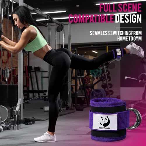 Slim Panda Ankle Strap for Cable Machine,Ankle Cuff for Kickbacks, Booty Hip Abductors,Glute Workouts, Leg Extensions, Curls for Men and Women, Adjustable with Double D-Rings - color: Purple, style: Single