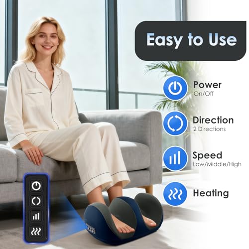 Foot Massager with Heat, Shiatsu Foot and Calf Electric Kneading Massager Machine with Roller for Relaxation, Plantar Fasciitis, Pain Relief, Gifts for Women & Men(Blue) - color: Dark Blue