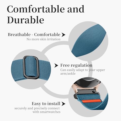 20mm Nylon Sport Ankle/Arm Band Compatibel with Galaxy Watch 7/6/5/4/FE 44mm 40mm/Watch 5 Pro/ 6 Classic 47mm 43mm/ 4 Classic Strap,Elastic Oberarmband Bicep Band for Women Men - color: Blue