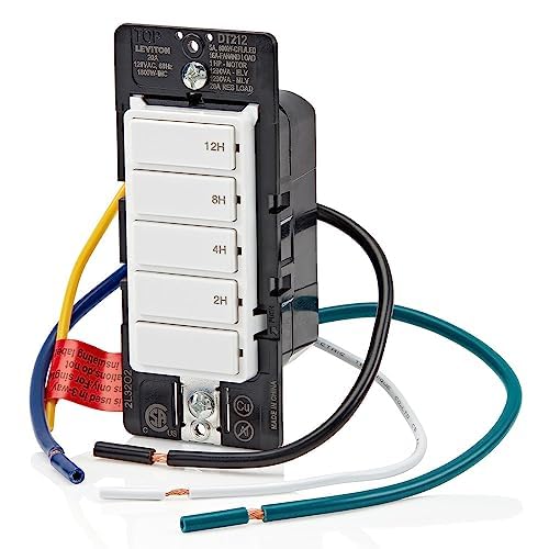 Leviton Countdown Switch for lights, attic, heaters, pool pumps, 2-4-8-12 hour, Neutral Wire Required, 20A, 1 HP/16A Fan/Motor, Single Pole, Multi-Way or Multi-Timer, DT212-1LW, White - style: 2-4-8-12 hour, Neutral Wire Required