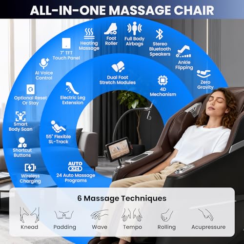 4D Massage Chair Full Body with Space Walk & Ankle Stretch, 2026 Zero Gravity 55“ SL-Track Shiatsu Massage Chair Recliner, Electric Calfrest Extension & Foot Rollers, AI Voice Control S002 Black - color: Black