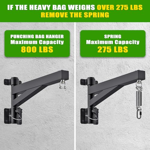 BeneLabel Heavy Bag Hanger for Punching Bag Beam Mount Hardware 360° Rotation Boxing Bag Ceiling Mount I-Beam Hanger for Hanging Heavy Punching Bags Wall Hangers - color: 24" Black wall hanger with spring