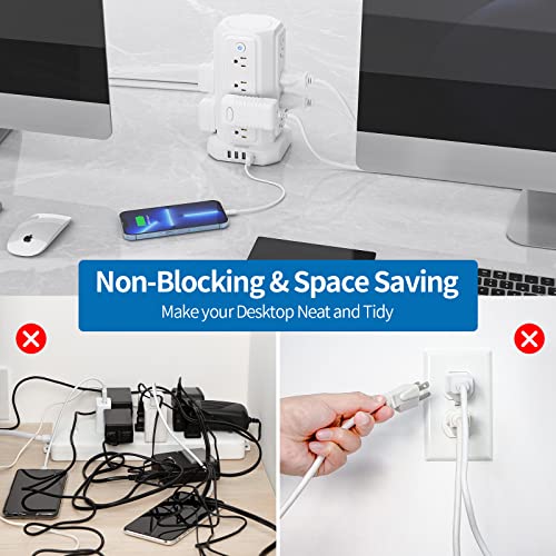 10 FT Extension Cord Power Strip Tower, 16 Widely Outlets 1875W 15A, Flat Plug Surge Protector with 4 USB Ports, Individual Switches, 1080 Joules, Overload Protection for Home Office Desktop, White - color: White, size: 10ft - 16 Outlets 4 USB