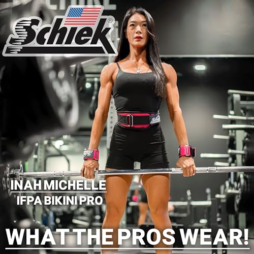 Schiek Sports 1200 Power Lifting Hooks - Maximum Grip Support in Heavy Lifting - Snug Fit - color: Pink