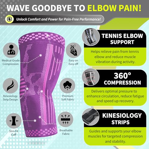 BLITZU Elbow Compression Sleeve for Tendonitis, Tennis Elbow Brace 2 Pack S | Targeted Arm Support, Joint Stability, Muscle Recovery, Workout Protection, Tendonitis & Arthritis Relief, All-Day Comfort - color: Purple, size: Small
