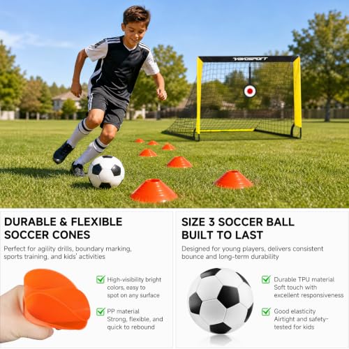 2 Pack Kids Soccer Goals for Backyard Set, 4x3 ft Portable Pop Up Soccer Goal, Kids Soccer Net Training Equipment with Soccer Target, Ball, Cones, for Ages 3-12 Outdoor Sports Games Gifts - color: Black Yellow