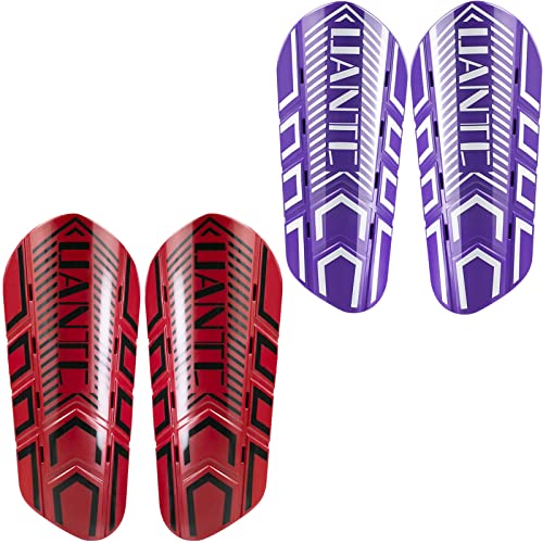 Shin Guards - Soccer Shin Guards with Cushion Protection for Kids/Adults - color: Red and Purple,Shin Pads 2 Pairs, size: Medium