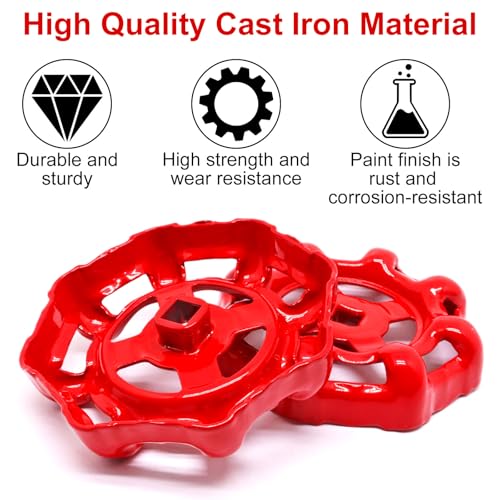 2 Pack Outdoor Faucet Handle, 9mm x 9mm (0.35" x 0.35") Square Stem Hole Faucet Handle Replacement, Cast Iron Round Wheel Water Spigot Handles Replacement with Screws Spacer (Red) - color: Red, size: 9mm x 9mm (2pcs)