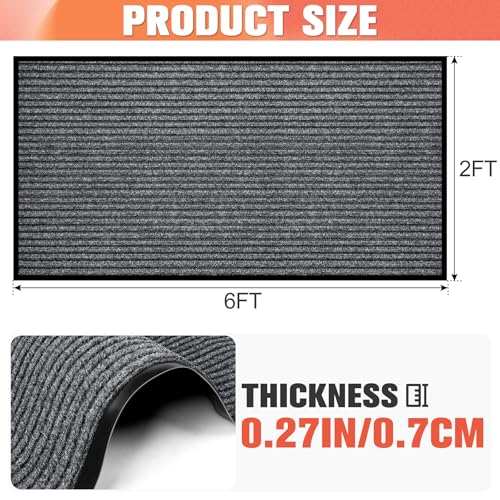 MYFAMIREA Commercial Floor Mat 2' x 6' Extra Large Front Door Industrial Rug Heavy Duty Brush Step Entrance Mat Weather Utility Rug with Non Slip Rubber Backing Low Profile for Entryway, Charcoal Grey - size: 2 x 6 Feet