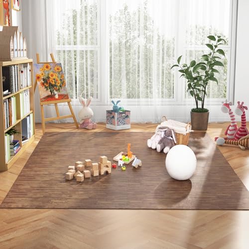 Tangkula 25 Tiles Foam Flooring Mats with Border, 100 SQ FT EVA Interlocking Exercise Foam Mats for Exercise Equipment, Elastic Puzzle Play Mats, 3/8” Non-Slip Workout Floor Mats for Home Gym (Brown) - size: 100 sq.ft, Brown