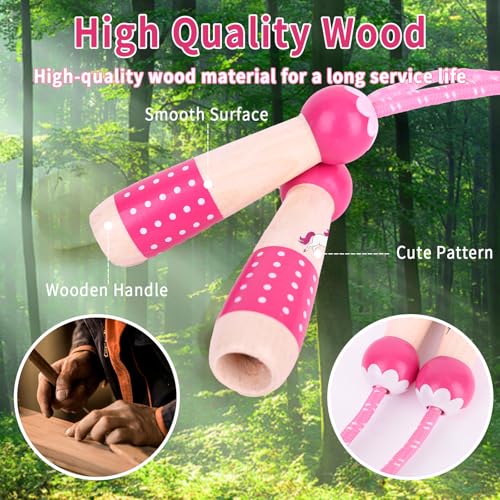 EGOSKY Jump Rope Kids, 7.2ft Children Adjustable Cotton Skipping Rope with Wooden Handle for Boys Girls Fitness Outdoor Activity - color: Pink