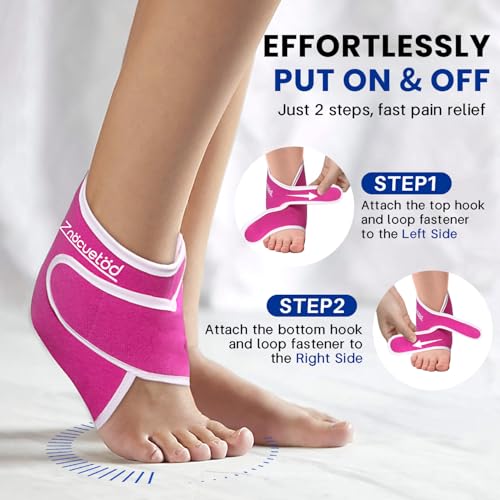 Ankle Ice Pack Wrap Reusable Gel Cold Compression for Foot Discomfort Ice Wrap for Feet Swelling and Recovery Plantar Fasciitis Achilles Tendonitis Sprained Ankles Heel Spur Pain Relief (Hot Pink) - color: Hot Pink