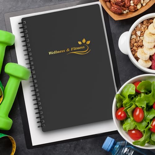 Wellness Planner & Fitness Log - Daily Diet & Health Journal with Weight Loss, Wellness Journal Notebook for Tracking Fitness, Sleep, Nutrition, Meal, Habits, A5(5.8 x 8.6 inch) (Black Golden) - color: Black Golden