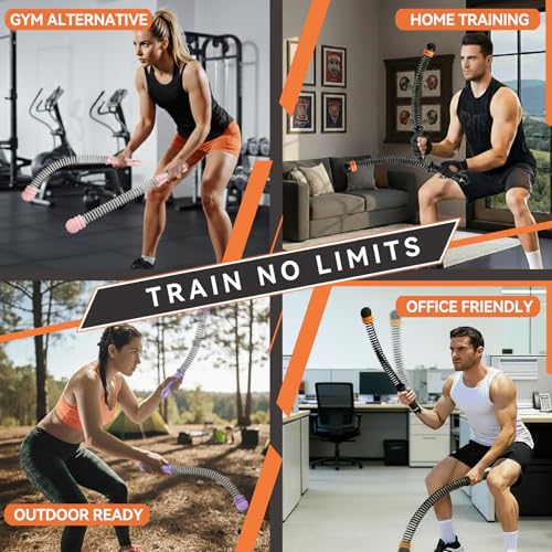 Cordless Battle Ropes Adjustable Trainer, Ropeless Weighted Portable Exercise Equipment for Home Gym Workouts, Compact Arm Strength for Men Women, Heavy Flex Rope Stick Fitness Gift - style: Black
