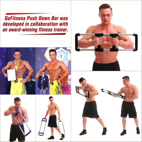 GoFitness Push Down Bar, Chest Exerciser at Home Workout Equipment | Upper Body Strength Trainer for Chest, Arm, Shoulder, Back and Abs, Home Fitness Equipment - color: Blue, size: 90LBS - Men - Strong