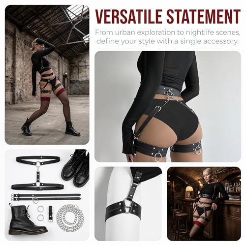 Punk Leather Thigh Harness for Women, Waist & Leg Garter Belt, PU Leather Gothic Belts for Halloween Party Nightclub
