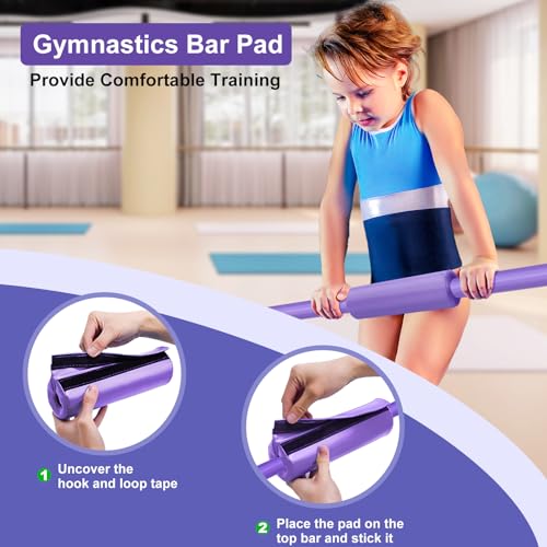 RINREA Gymnastic Bars for Kids, Adjustable Height Horizontal Bar for Home | 5-Height 35"-51", Foldable & Space-saving, Indoor Outdoor Training Kip Bar, with Gymnastics Rings & Gymnastics Pad - color: Purple