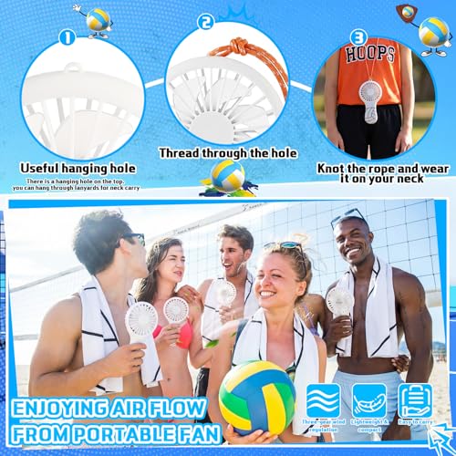 Woanger 24 Pcs Volleyball Cooling Towels and Fans Sets Mini Handheld Fans Bulk 3 Speeds USB Lash Towel for Sporting Volleyball Gifts for Team Games Party Favor - style: Volleyball