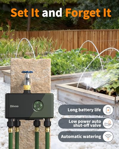 Diivoo Brass 4 Outlets WiFi Water Timer | App Remote Control, 24 Custom Schedules, Rain Delay & Mist Mode for Lawn, Compatible with Alexa/Google Assistant - size: 4 Outlets