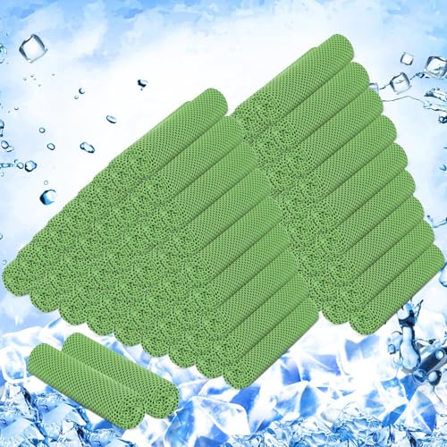 Hosuly 100 Pack Cooling Towels, 40"x12" Cooling Towels for Neck and Face Breathable Soft Chilly Sweat Rag Microfiber Sport Rags for Gym Yoga Golf Running - color: Bright Green