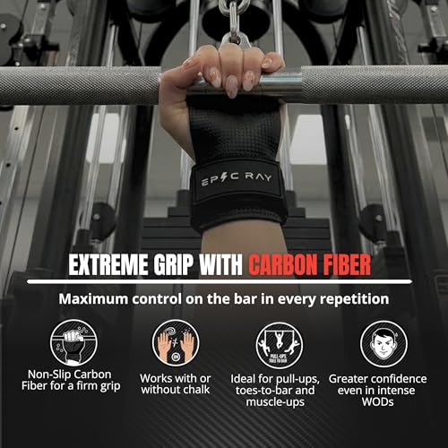 Carbon Microfiber Gymnastics Grips for Cross Training & Calisthenics – Hand Grips Kit with Wrist Wraps & Thumb Tape for Men and Women - size: Large