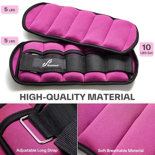 Sportneer Adjustable Ankle Weights Set - 1 Pair (2-10 lbs) Removable Sandbags for Women & Men, Comfortable Neoprene Leg Weights for Walking, Running, Pilates, Yoga, Home Workout & Physical Therapy - color: Pink