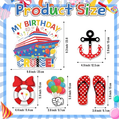 Kanayu 6 Pcs Birthday Cruise Door Decorations Magnetic Large Ship Decorations Magnets Anchor Cruise Decor Car Fridge Magnet Decal for Carnival Stateroom Door - style: Birthday