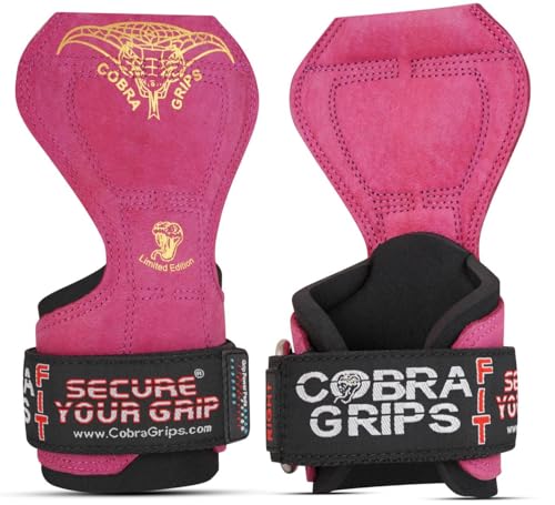 Cobra Grips Weight Lifting Gloves with Adjustable Neoprene Padded Wrist Wraps - Heavy Duty Alternative to Power Lifting Hooks for Deadlifts - color: FIT Red Leather, size: 4.25 - 7.0"