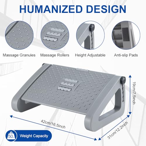 Foot Rest for Under Desk at Work - Six Heights Adjustable Under Desk Footrest - Ergonomic Foot Stools for Under Office Desks - Desks Foot Rest with Massage Rollers - Leg Rest for Chair (Gray) - color: Gray
