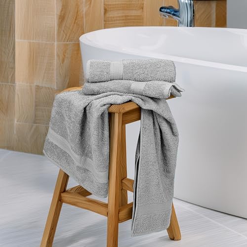 Commercial Bulk Pack of 12 Bath Towels – 100% Cotton Terry 24" x 48" – Ideal for Hotels, Salons, Gyms, Spas & Institutional Use – Light Grey - color: Light Grey, size: 24"x48" - PK 12