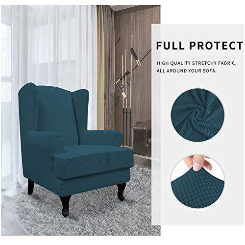 Easy-Going Stretch Wingback Chair Sofa Slipcover 2-Piece Sofa Cover Furniture Protector Couch Soft with Elastic Bottom, Spandex Jacquard Fabric Small Checks Deep Teal - color: Deep Teal