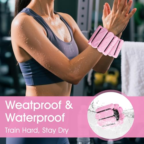 Wrist Weights – Ankle Wrist Weights for Women & Men – Adjustable Weighted Bangles Set (1 lb Each) | Arm and Leg Weights for Yoga, Pilates, Running & Walking - color: Pink