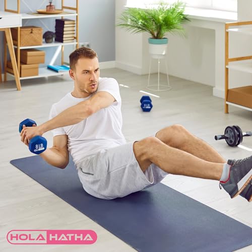 HolaHatha 1, 2 and 3 lb Neoprene Dumbbell Strength Training Weight Set with Rack - color: Blues, size: 76 LB
