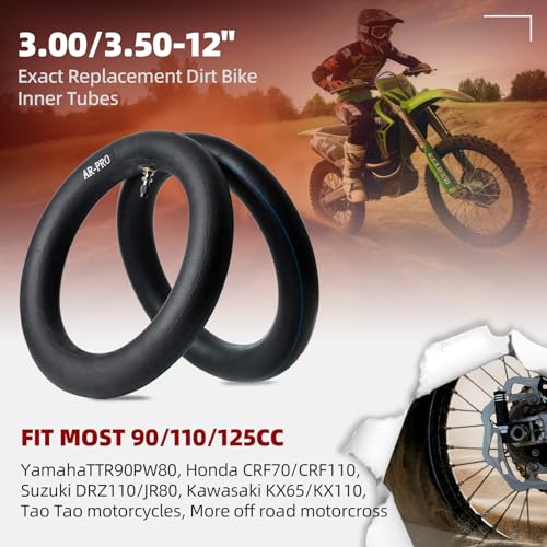 (2-Pack) AR-PRO 3.00/3.50-12" Dirt Bike Inner Tubes with TR4 Valve Stem - 80/200-12 Motocross Bike Tire Replacement Inner Tubes Compatible with Honda CRF50/XR70, Yamaha TTR 90/100, and More - size: 3.00/3.50-12"