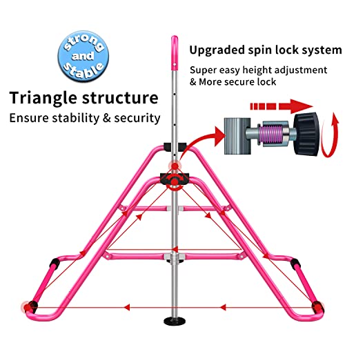 Tepemccu Gymnastics Bars, Adjustable Gymnastic Horizontal Bars for Kids | 5-Height Adjustable 34.8"-50.8", Foldable for Home Training, Include Children Gymnastics Rings and Bar Pad, Indoor Outdoor - color: Pink