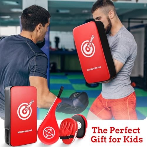 Punching Mitts Kick Pack Set, Boxing Pads Curved Focus Punching Mitts Kickboxing Striking Target Pads for Kids Men Women, Martial Arts Training Equipment for Boxing Taekwondo Karate Muay Thai - style: 3 in 1 Boxing Equipment Kit
