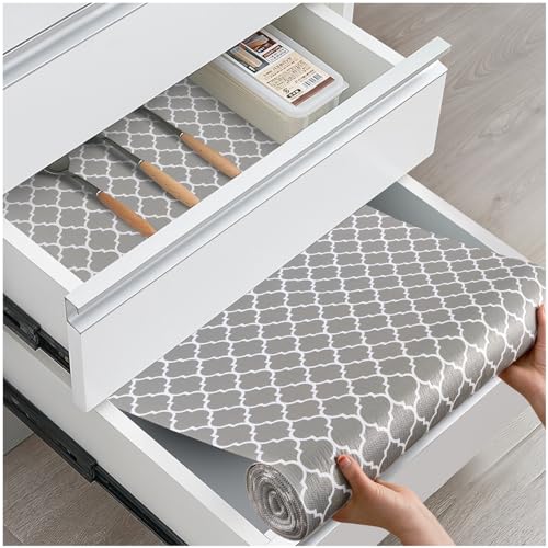 Drawer and Shelf Liner, Non-Slip Kitchen Cabinet Liners Non-Adhesive Thick Strong Grip Waterproof Washable Mats Protect Dresser Shelves Cupboard Bathroom Cabinets, Gray, 12 in X 10 FT - color: Gray, size: 11.8"W x 118"L