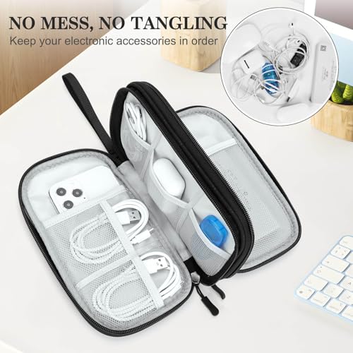 FYY Electronic Organizer, Travel Tech Pouch Bag, Medium, Black Quilted | Wrist Strap, Waterproof, Double Layers Portable Electronics Travel Carrying Case for Cord, Charger, Daily Business Trips Use - color: Black Quilted, size: Medium