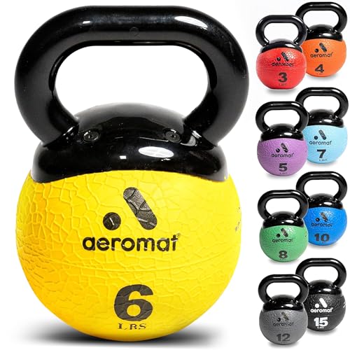 Aeromat Elite Mini Kettlebell Medicine Ball - 6" Diameter Weighted Exercise Ball for Training, Color-Coded Kettlebell Weight - color: Yellow