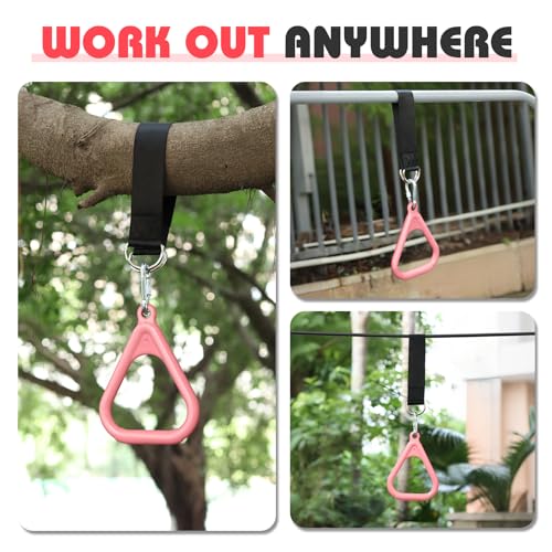 LadyRosian Trapeze Bar Swing Monkey Bars Hanging Ninja Rings Warrior Slackline Obstacle Course Kits for Kid Playground Equipment Accessories (Pink) - color: Pink