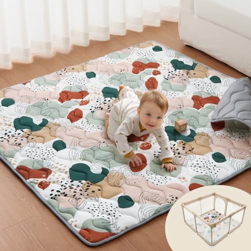 Blissful Diary Baby Play Mats for Floor, 59x59 Inch Thicker Foam Playmats for Babies and Toddlers, Soft Cushioning Baby Playpen Mat, Modern Abstract - color: Modern Abstract, size: 59" X 59"